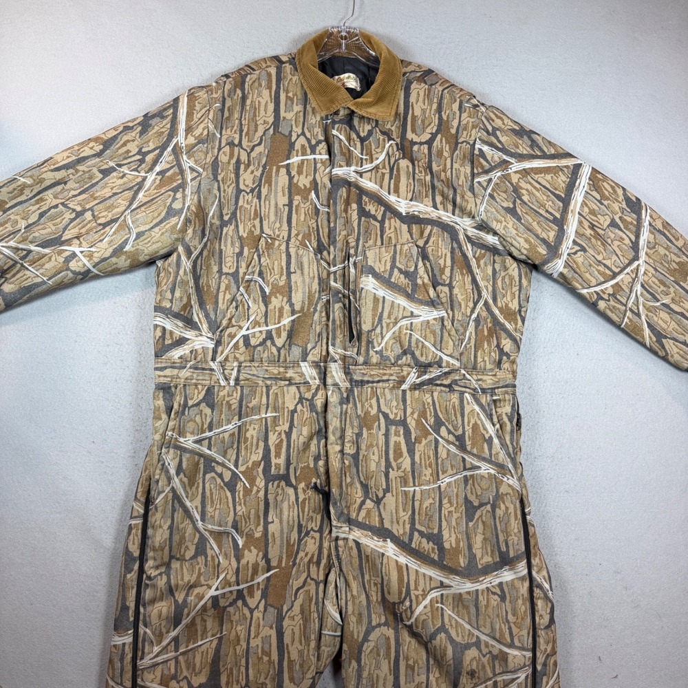 VTG Cabelas Coveralls Mens XL Tree Bark Camo Insulated Hunting Workwear Suit